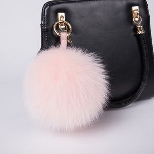 Pompom keychains-Real fox fur-KC001 Pink Big 15cm